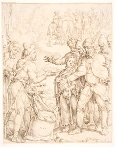 Fyndet av faraos bägare i Benjamins säck av Maarten van Heemskerck