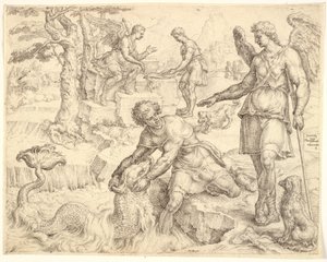 Tobias fångar fisken i floden Tigris av Maarten van Heemskerck