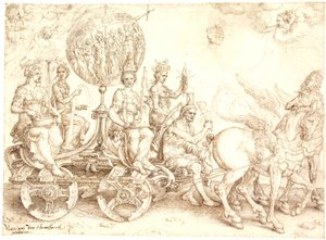 Triumfvagn. Mundus (Världen). (En allegori över de fyra elementen)