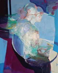 In Stillness We Unfold: Becoming, 2025 (akryl och pastell på duk) av Madgalena Morey