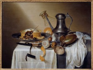 Stilleben med Pate Pate med citron- och tennkaraff. Målning av Maerten Boelema de Stomme (1611-1664) 1600-talet sön. 0,6x0,79 m Nantes, Musee des Beaux Arts