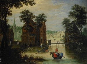Flodlandskap med flykten till Egypten, 1616 av Maerten Ryckaert