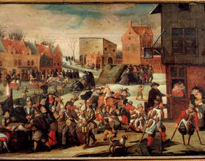 De krymplingar En skara fattiga och sjuka i en stad (i Flandern?) (mirakeldomstolen). Målning av Martin van Cleve (1527-1581) Troyes från 1500-talet, Musee des Beaux Arts