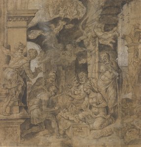 Herdarnas tillbedjan, verso: Skisser, ca. 1532-37. av Maerten van Heemskerck