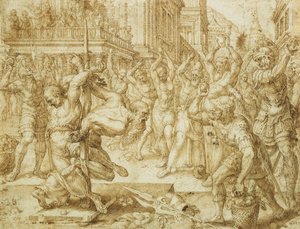 The Stonening of the Elders, från berättelsen om Susanna, 1562 av Maerten van Heemskerck