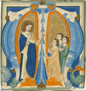 Kristus välsignar tre unga män, initial M från en gradual av Maestro Daddesco