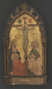 Kristus på korset sörjdes av Jungfru Maria och de heliga Maria Magdalena och Johannes av Maestro Francesco