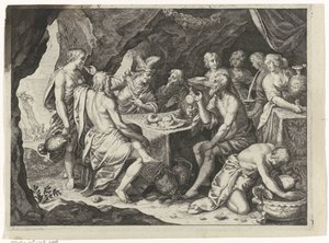Scen från Ovidius Metamorphoses: en måltid i en grotta av Magdalena van de Passe (attributed to)