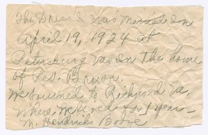 Handskriven anteckning från Magdalene Hendricks Boozé, mitten av 1900-talet. av Magdalene Hendricks Boozé