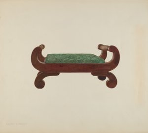 Fotpall - mahogny med täckning av hästhår, ca. 1939.