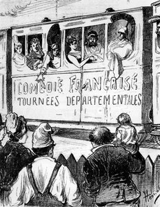 Skådespelaren av Comédie Française på turné i Frankrike i ett specialtåg, gör ett stopp för att ge landsbygdens folk en glimt av teatern, 1800-talets andra hälft