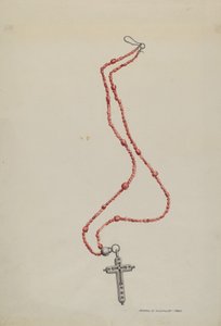 Korallpärlor och krucifix, ca. 1937. av Majel G. Claflin