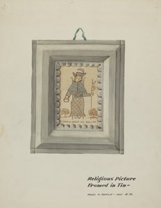 Handritad Santo Nino de Atocha-Handgjord plåtram, ca. 1937. av Majel G. Claflin