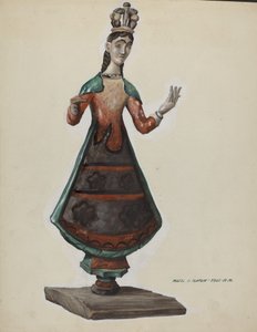 Stora målade trä Saint-Jungfru Maria, ca. 1937. av Majel G. Claflin