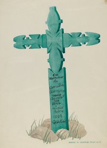 Träkors, snidat, använd som gravsten, ca. 1937.