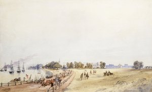 Utsikt över fortet och staden, Calcutta, 1854 av Major General Sir Charles Walters DOyly