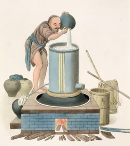 En brännvinsbrännare, tavla 24 från "The Costume of China", graverad av J. Dadley, 1800.