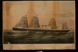 White Star Line Royal  United States Mail Ångfartyg Liverpool  New York Britannic (kromolitografi)
