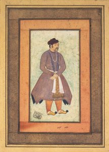 Porträtt av Akbar den store 1542-1605, Mughal kejsare, andra hälften av 1500-talet. av Manohar