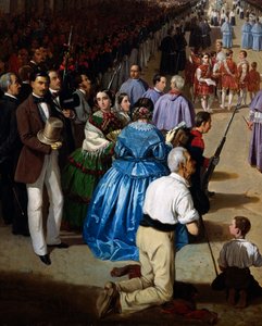 Processionen vid Corpus Christi i Sevilla 1857, målning av Manuel Cabral Aguado Bejarano (1828-1891), detalj, Spanien
