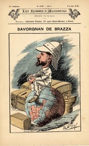 Omslag till dagens män, nummer 289, illustration av Manuel Luque (1854-1919): Colonization Colonialism Colonies - Explorer, Pierre Savorgnan de Brazza (1852-1905) - Earth av Manuel Luque