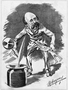 Edmond Gondinet (1828-1888), fransk dramatiker. Tecknad serie av serietecknaren Manuel Luque. I "The Cartoon" från 1886.