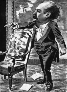 Jose Dupuis (1831-1900), skådespelare, fantasykomiker. Tecknad serie av serietecknaren Manuel Luque. I "The Cartoon" från 1886.