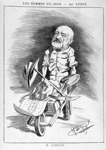 Förvandlingar av Paris under det andra imperiet, Haussmann Paris: Humoristisk teckning föreställande Jean Charles Adolphe Alphand (1817-1891), ingenjör. Han deltog i renoveringen av Paris ledd av baron Haussmann mellan 1852 och 1870. Gravyr i ”Les h