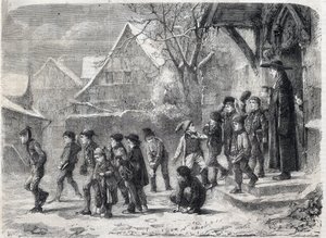 Ute från skolan på vintern. Gravyr efter en målning av M. B. Vautier i "The Universe Illustrous" av Marc Louis Benjamin (after) Vautier