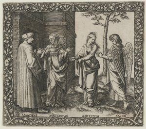 Amadeus Berruti med åtstramning, Amititia och kärlek av Marcantonio Raimondi