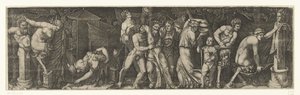 Bacchanal med en berusad Bacchus, och Satyrs och Maenads av Marcantonio Raimondi