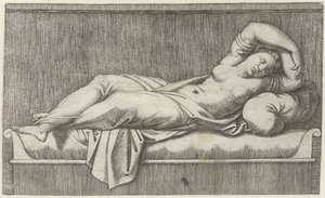 Cleopatra halvnaken liggandes på sängen