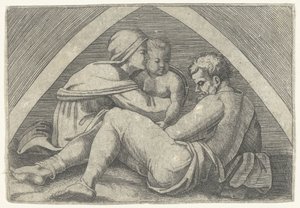 Helig familj under en båge av Marcantonio Raimondi