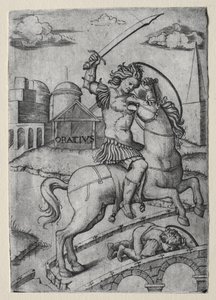 Horatius Cocles försvarar Sublician-bron. av Marcantonio Raimondi