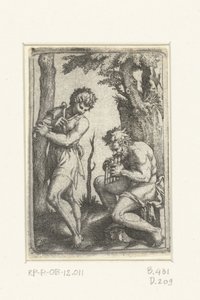 Ung herde med shawm och gammal herde med panflöjt av Marcantonio Raimondi