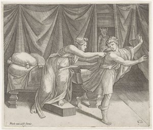 Josef och Potifars hustru av Marcantonio Raimondi