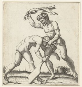 Man slåss mot kvinna som personifiering av Fortune (Fortuna) av Marcantonio Raimondi