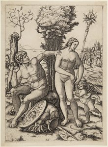 Mars, Venus och Amor av Marcantonio Raimondi