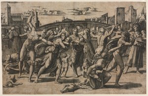 Massaker av de oskyldiga (med granen) av Marcantonio Raimondi