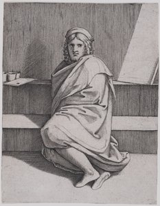 Porträtt av Rafael, sittande av Marcantonio Raimondi