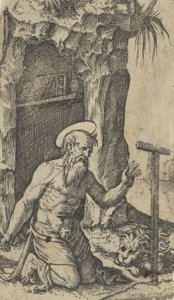 Saint Jerome knäböjer inför ett krucifix, från serien 