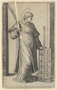 Saint Lawrence, vänster hand vilande på en grill, från serien 