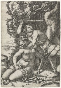 Satyr och ung man slåss om nymf av Marcantonio Raimondi