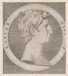 Mirror of Roman Magnificence: Octavian Augustus, från The Tolv Caesars, ca..., ca. 1500-1534. av Marcantonio Raimondi