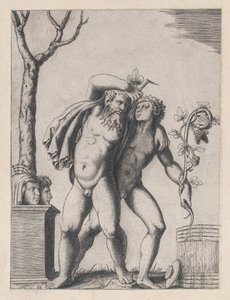 Mirror of Roman Magnificence: Ung och gammal Bacchant, ca. 1514-36, ca. 1514-36. av Marcantonio Raimondi