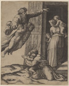 Gud visar sig för Noa av Marcantonio Raimondi after Raphael