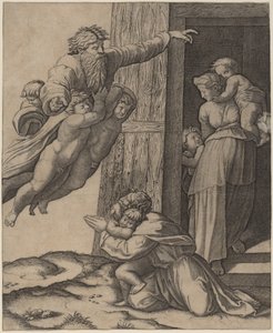 Gud visar sig för Noa av Marcantonio Raimondi after Raphael