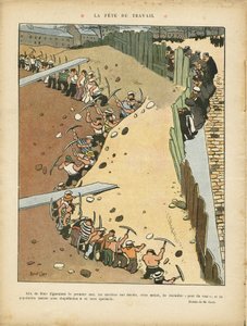 Illustration av Marcel Capy (1865-1941) i Le Rire, 27/04/12 - Labor Day - Arkitektur Stadsplanering, Arbete, 1 maj - Terrassiers