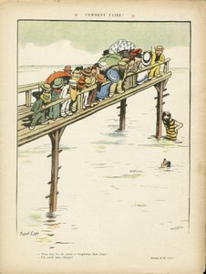 Illustration av Marcel Capy (1865-1941) i Le Lire, 24/08/12 - Hur gör man? - Fritid, Arkitektur Stadsplanering, Marine Marine Seaside, Simning Simning Simning, Folkmassa av Marcel Amable O.L. Capy