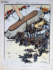 "Den nya ryska kvasten", tecknad film från tidningen "Le Rire" den 5 december 1914 (lito i färg)